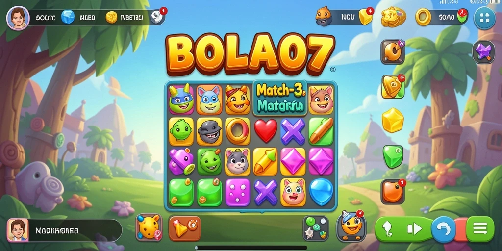 Screenshot gameplay BOLA07 menampilkan kombinasi warna-warni bola Match-3.