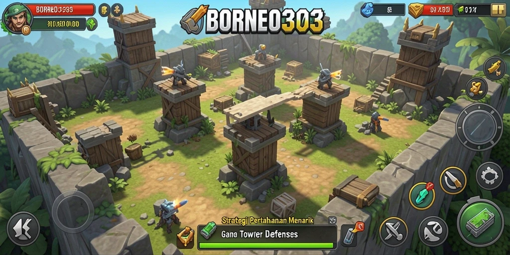 Gambaran mendebarkan gameplay menara pertahanan dalam BORNEO303.
