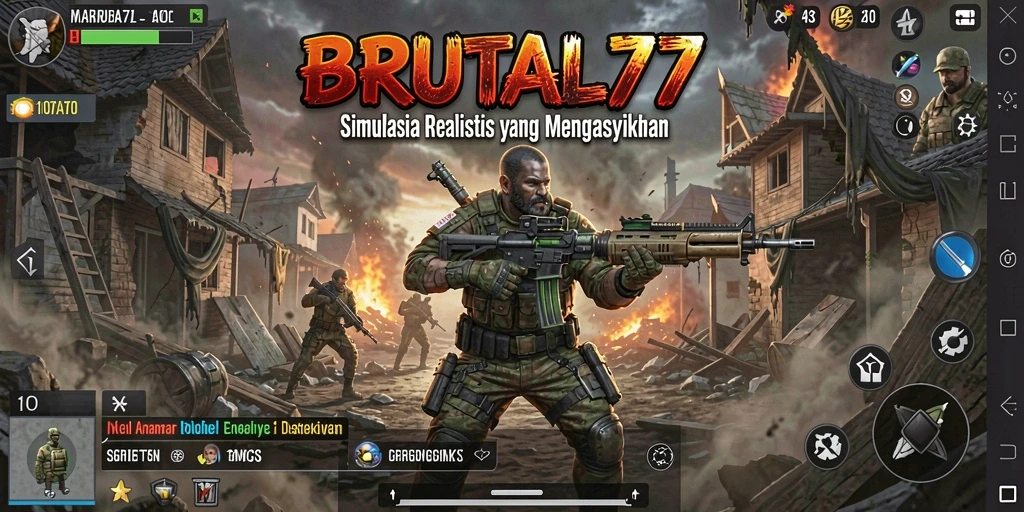 Screenshot utama BRUTAL77 menampilkan gameplay simulasi yang realistik.