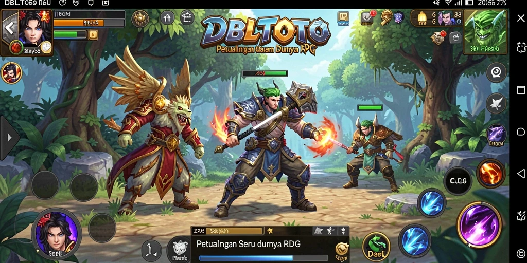 Screenshot utama DBLTOTO menampilkan aksi bertempur seru di dunia RPG.