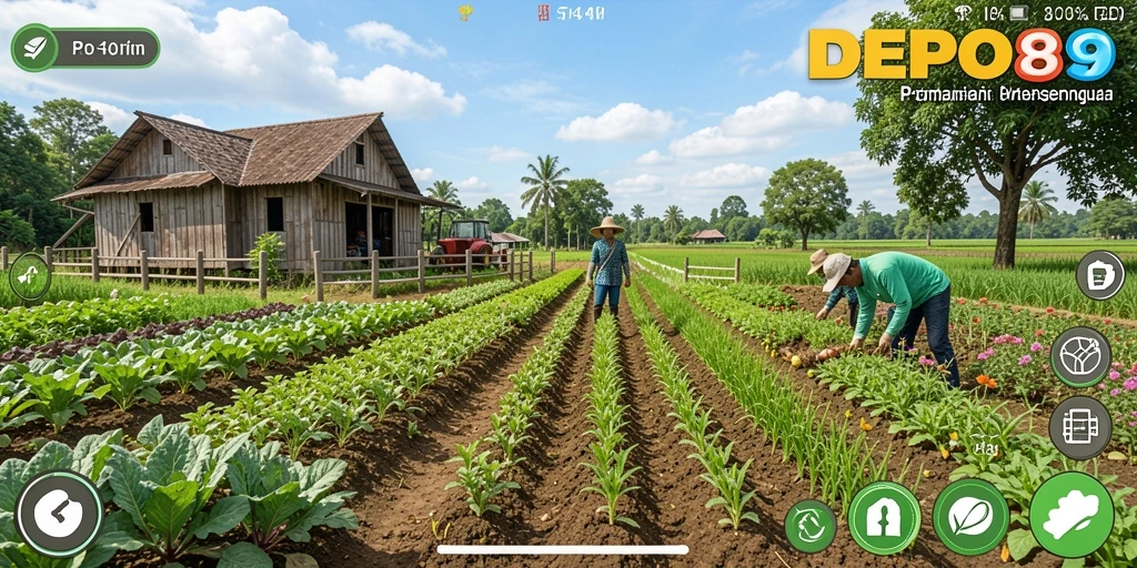 Tangkapan layar game DEPO89 menampilkan aktivitas pertanian yang seru.