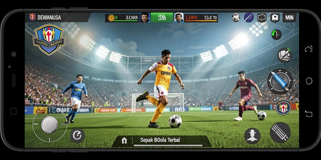 Gameplay DEWANUSA yang mendebarkan dengan aksi sepak bola seru.