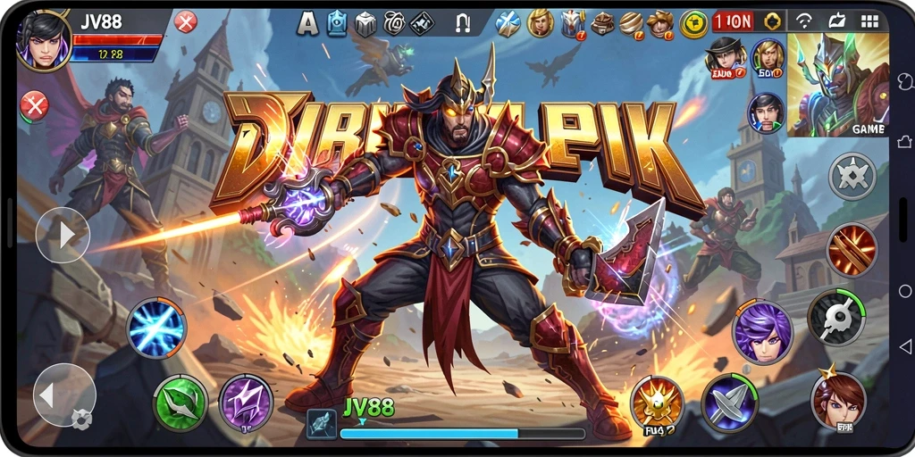 Tampilan screenshot menunjukkan aksi pertarungan mendebarkan di JV88.