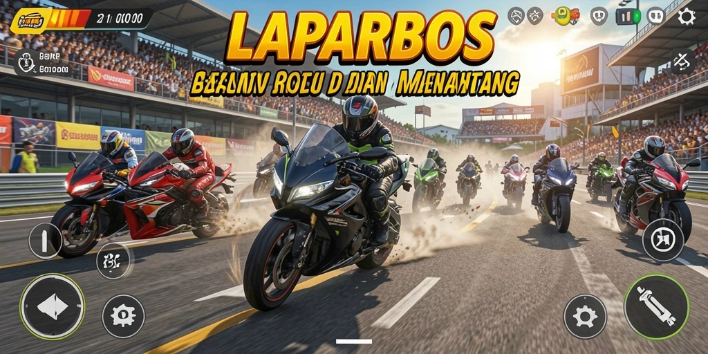 Tampilan gameplay LAPARBOS dengan aksi balap motor yang mendebarkan.