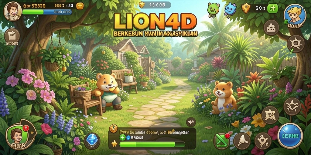Screenshot gameplay LION4D menunjukkan aktivitas berkebun yang menarik.