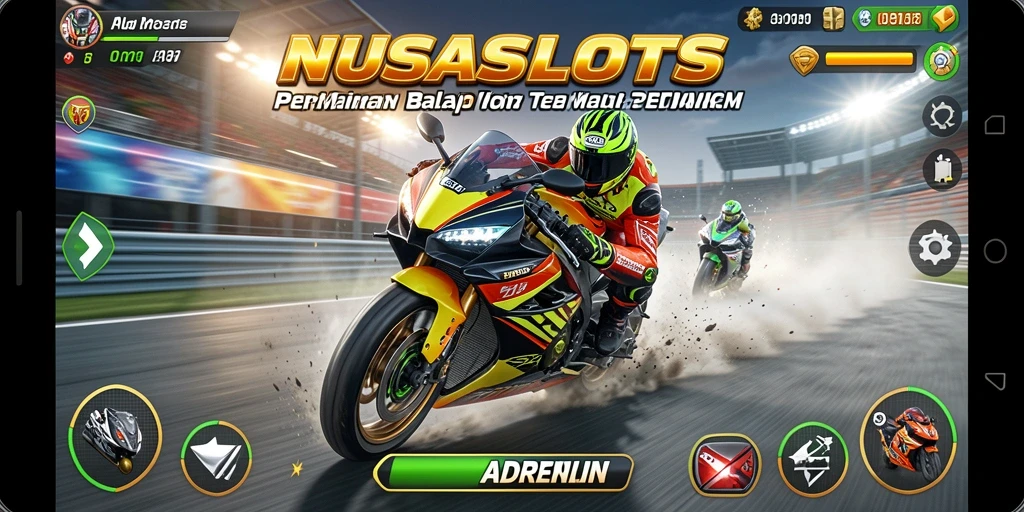 Gameplay NUSASLOTS menunjukkan balapan motor yang mendebarkan dengan trek penuh tantangan.