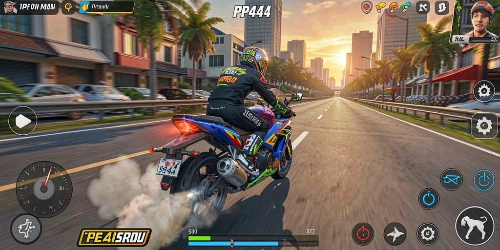 Tampilan menarik dari gameplay seru PP444 dengan balapan motor.