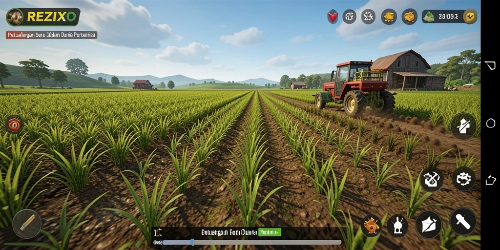 Tangkapan layar gameplay REZIXO menampilkan aktivitas bertani yang menyenangkan.
