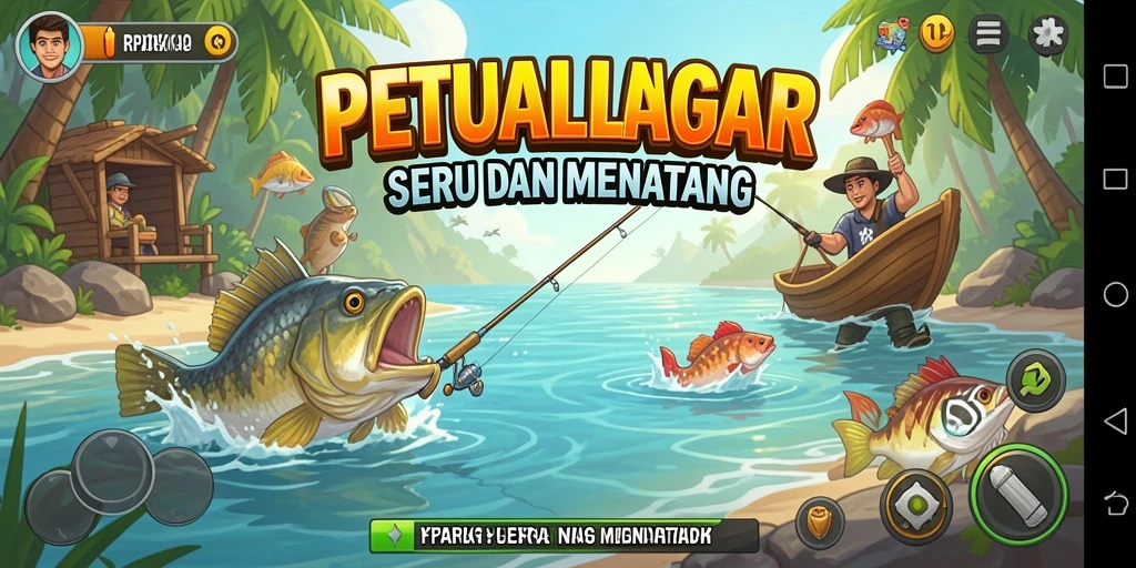 Tampilan gameplay RPOK yang menarik saat memancing ikan.