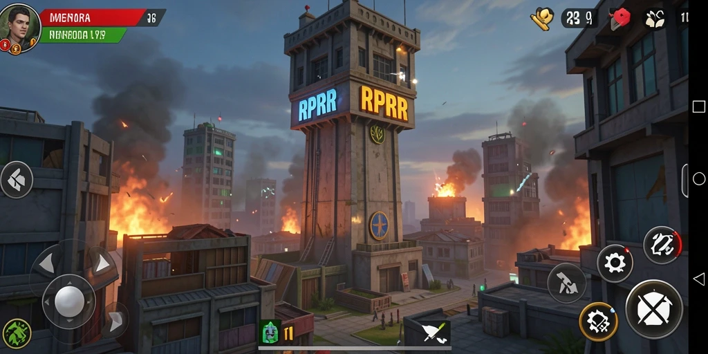 Tampilan gameplay RPRR dengan menara dan musuh yang menegangkan.