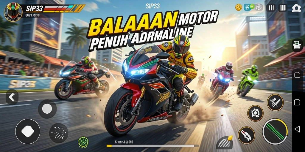 Tampilan gameplay SIP33 yang menegangkan di lintasan balap.