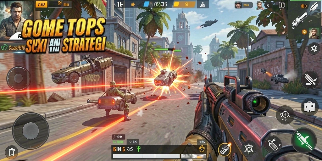 Screenshot gameplay SOLOTOTO menampilkan aksi seru dalam pertempuran TPS.