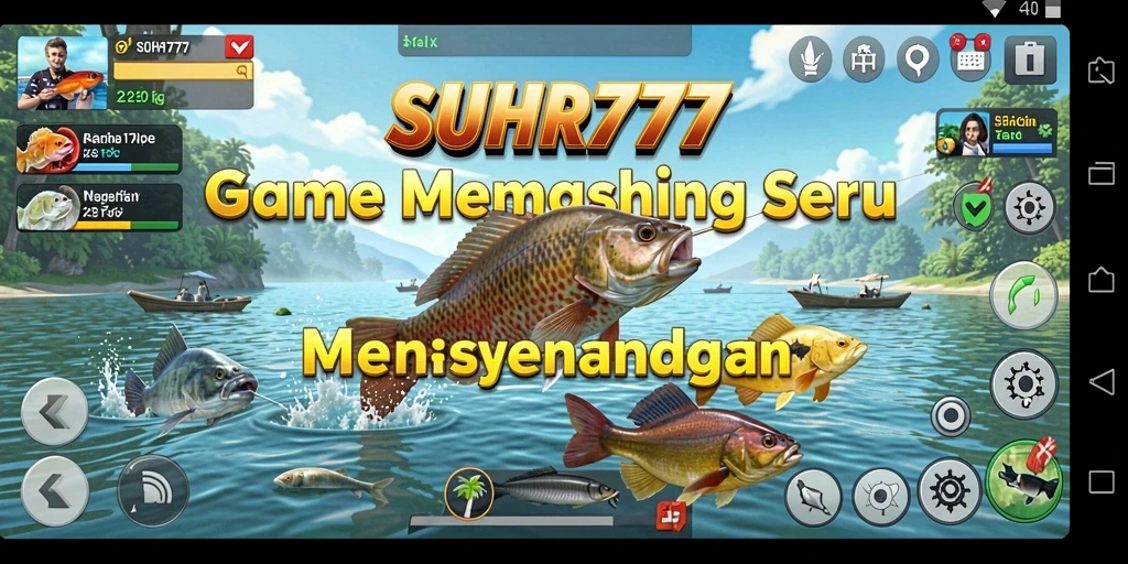 Screenshot gameplay SUHU777 menampilkan aksi memancing seru dan beragam ikan.