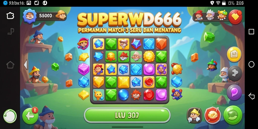 Tampilan permainan <strong>SUPERWD666</strong> dengan gameplay Match-3 yang dinamis.