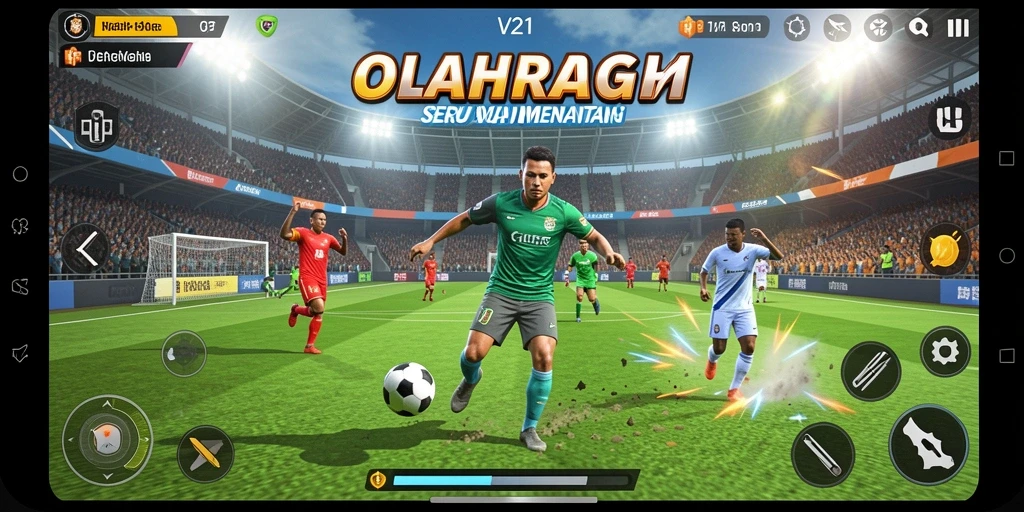 Screenshot utama V21 menampilkan aksi seru dalam permainan olahraga.